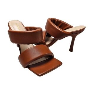 PrettyLittleThing Quilted Double‎ Strap Square Toe Heeled Sandals 6 Tan Brown